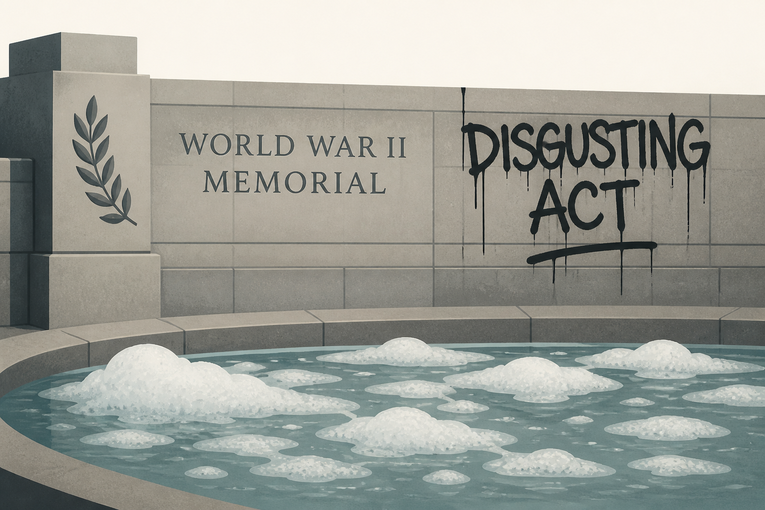 'Disgusting act': World War II Memorial vandalized with graffiti, soap in fountain
