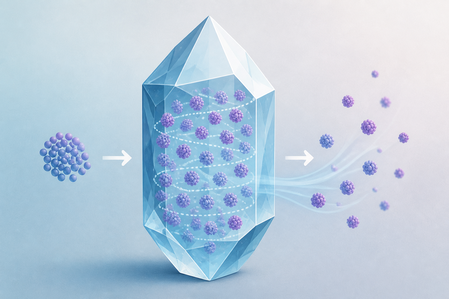 Protein-like nanoparticles sort themselves inside growing crystals, enabling controlled release