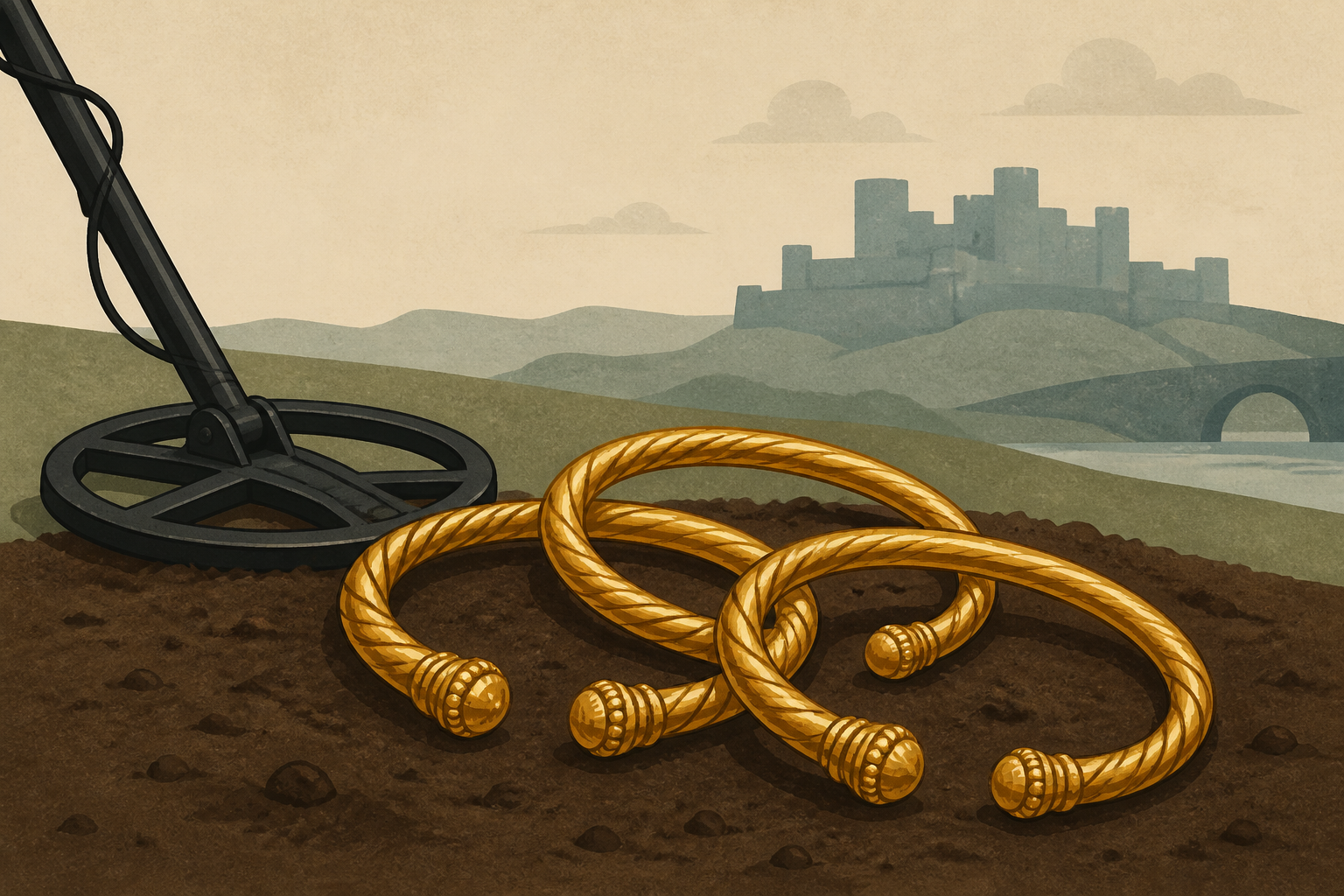 Two metal detectorists found three Bronze Age gold torcs near Carlisle