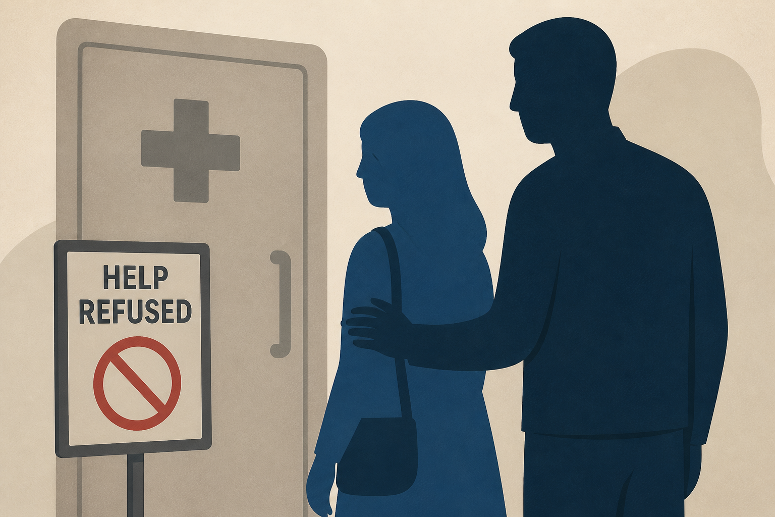 Patient says doctors refused to help until husband escorted her