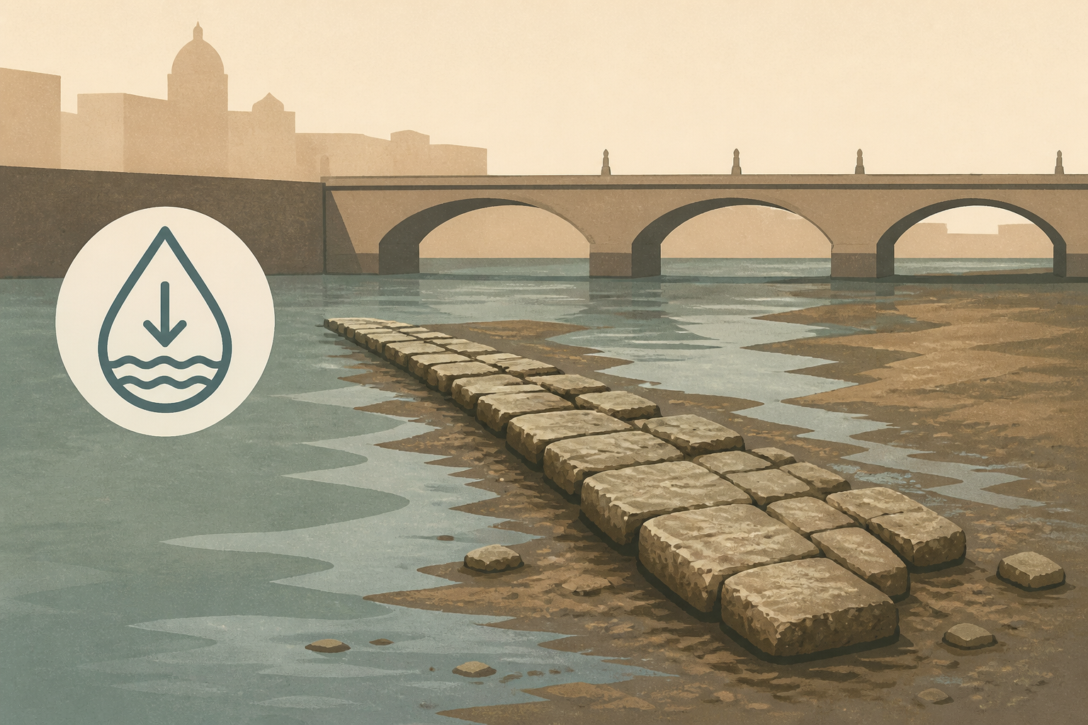 Low water reveals ancient bridge in Rome’s Tiber River