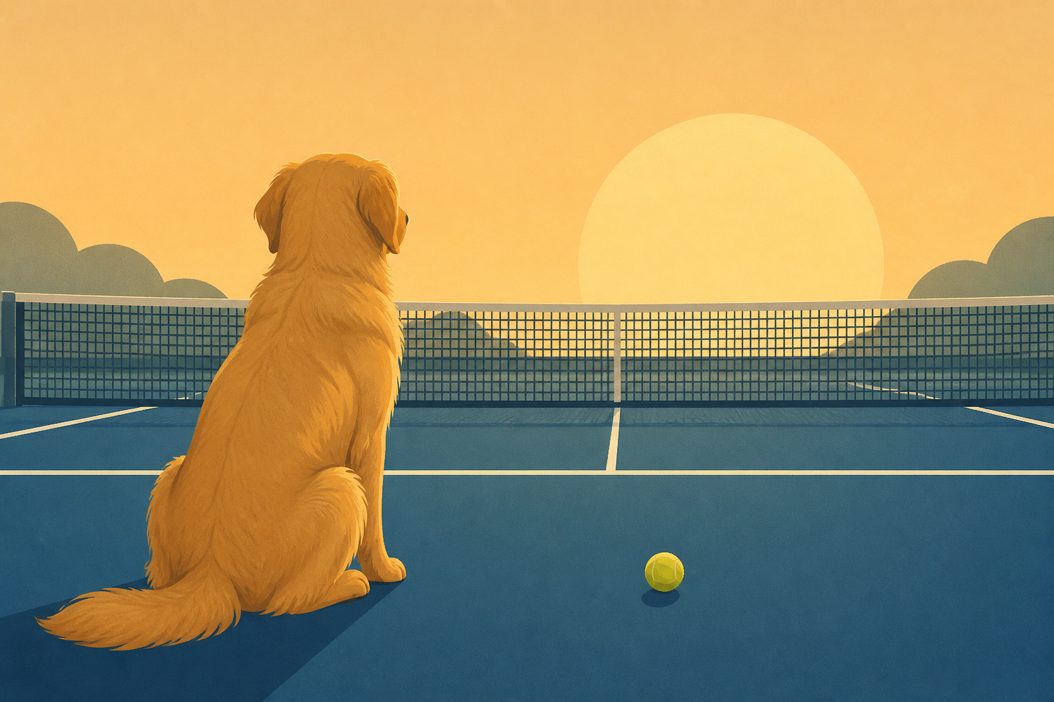 Golden Retriever Waits at Empty Tennis Court Hoping Someone Will Throw a Ball, Then This Happens