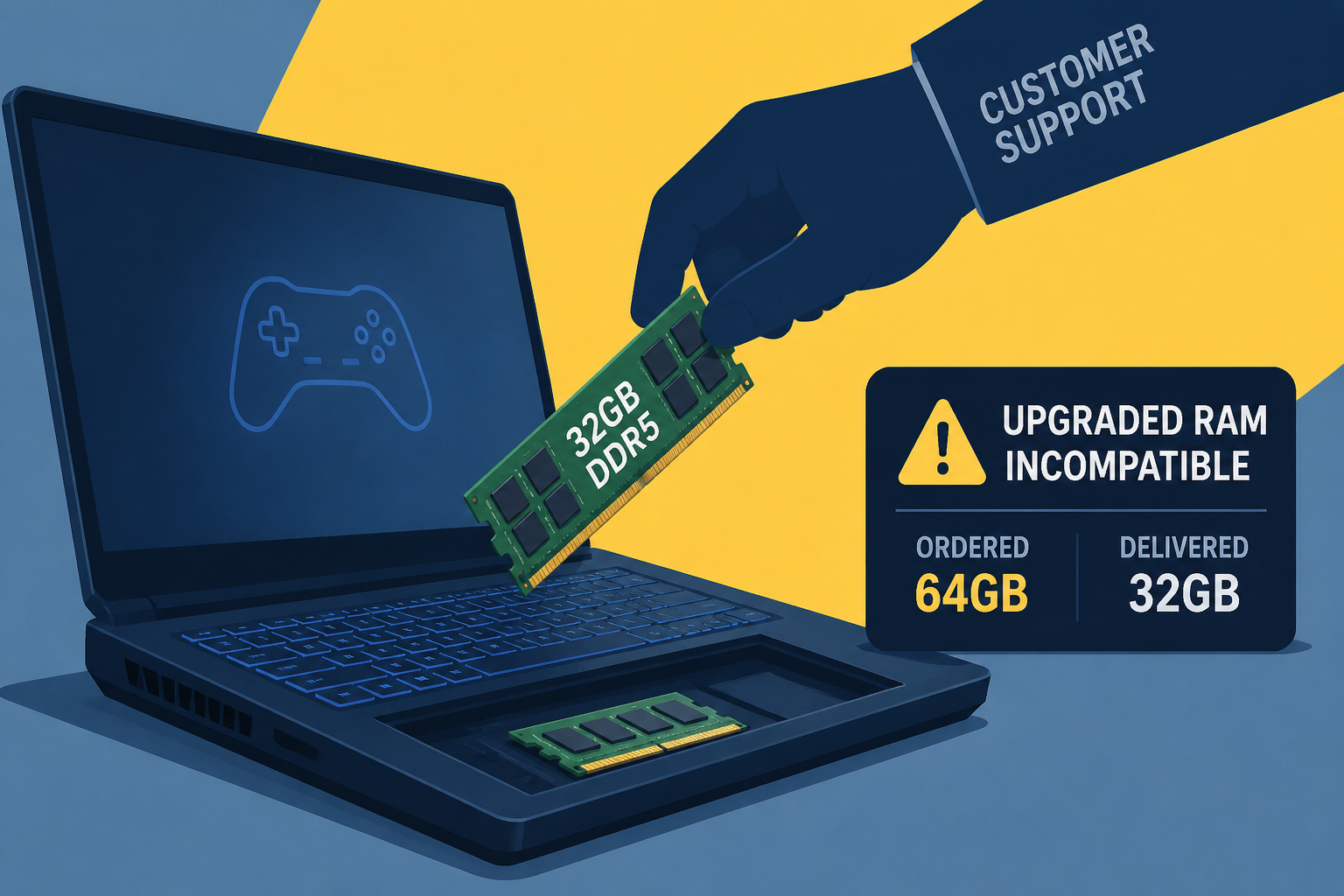 Best Buy Customer Support Removed A 32GB DDR5 RAM Stick From Gaming Laptop After Charging Full Amount For The 64GB Configuration; Says Upgraded RAM Incompatible