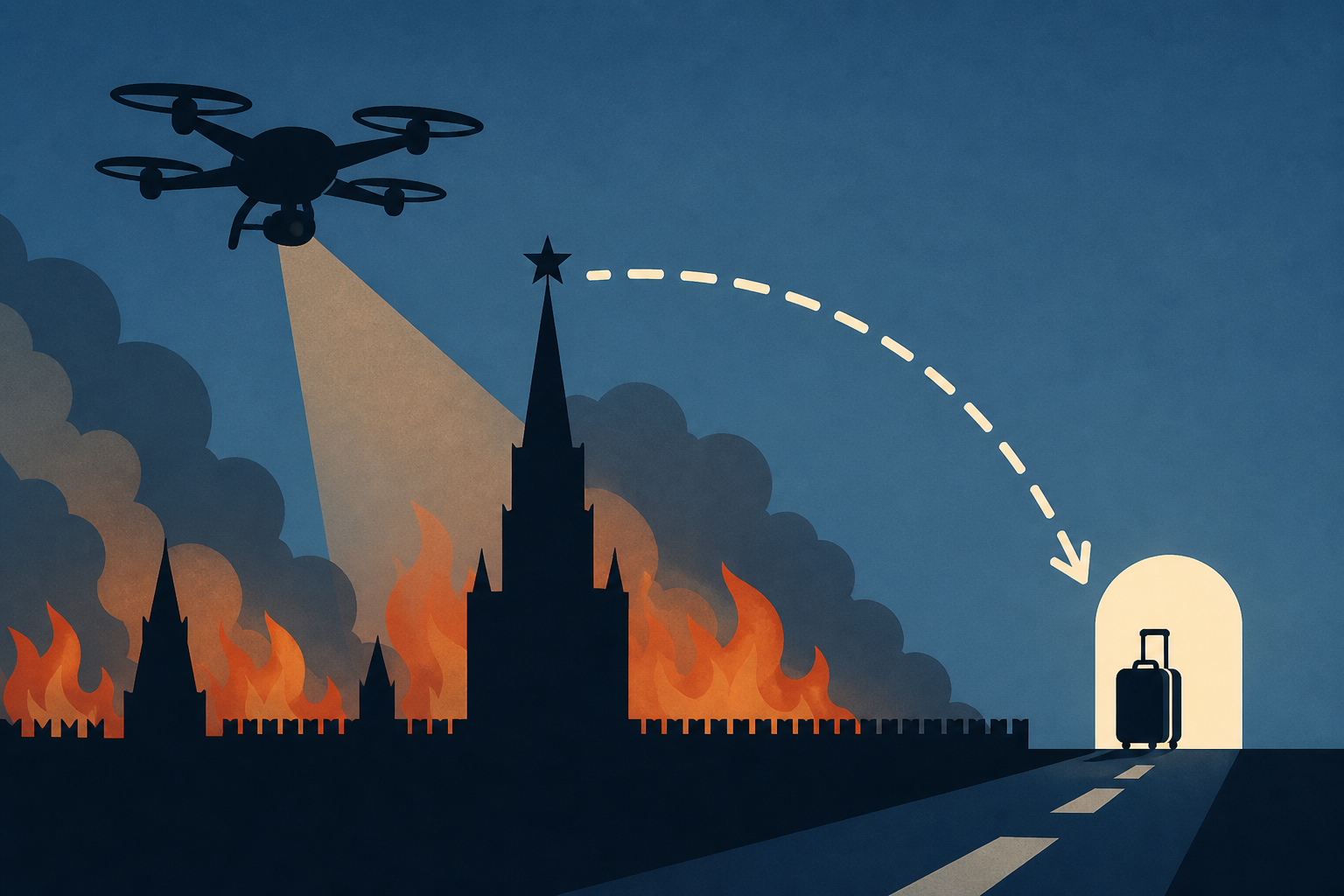 Putin Accused of Fleeing as Drones Torch Moscow