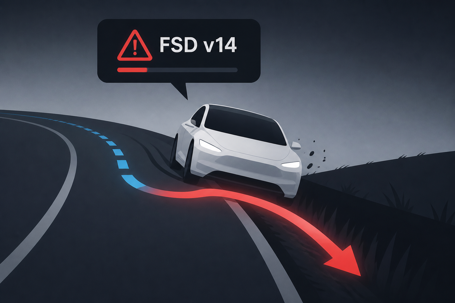 Tesla FSD v14 swerved and try to drive me into a ditch for no reason