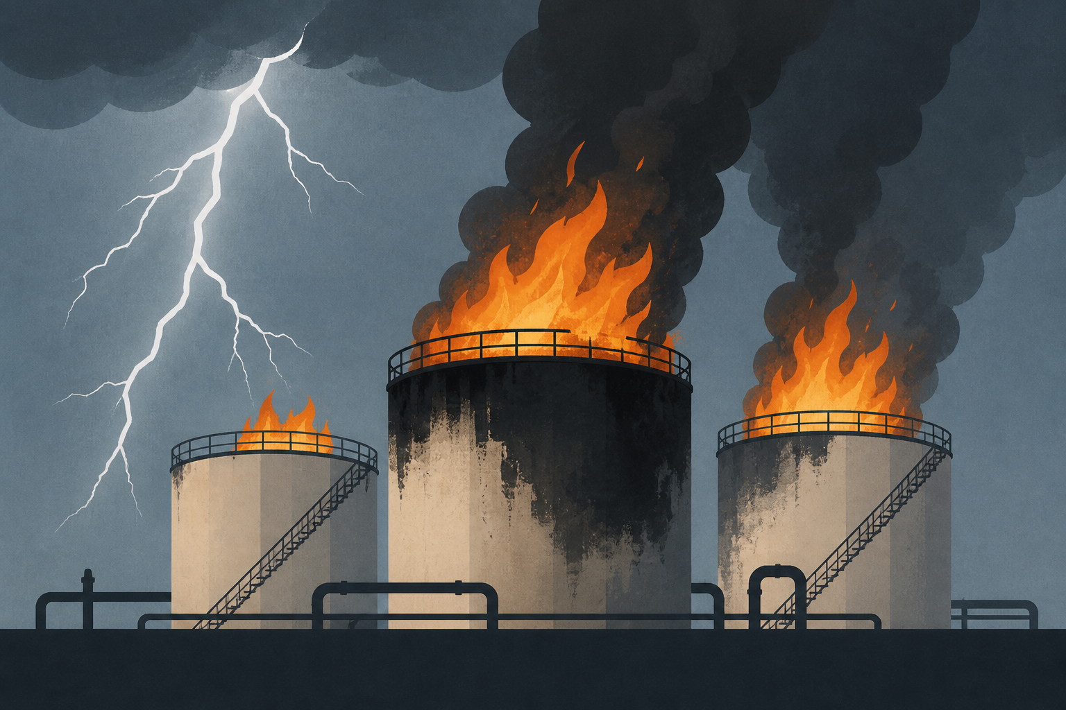 Three tanks burn at Glenpool pipeline facility following lightning strike