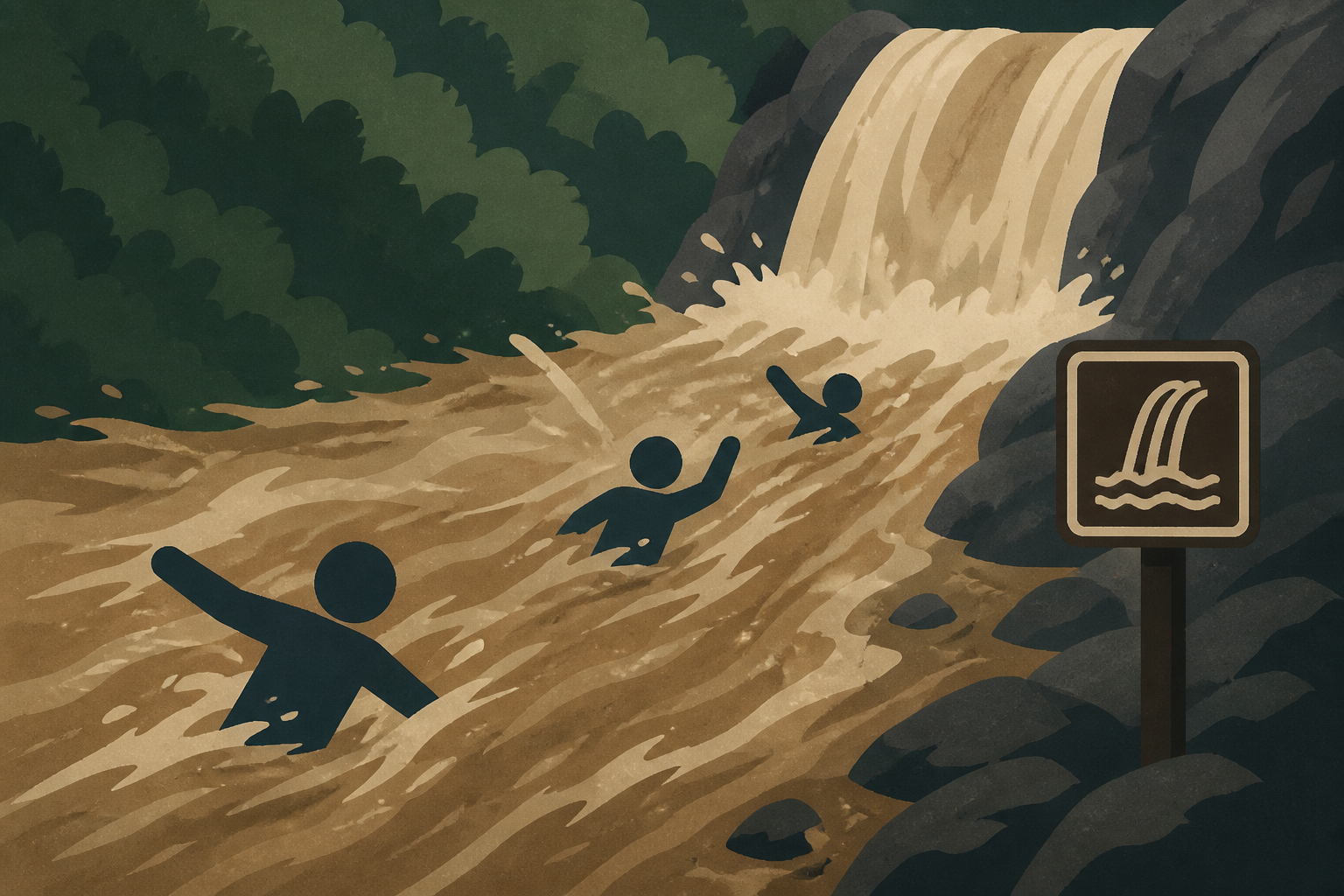 Tourists are shown being swept downstream in Mae Sa Waterfall flash flood in Thailand