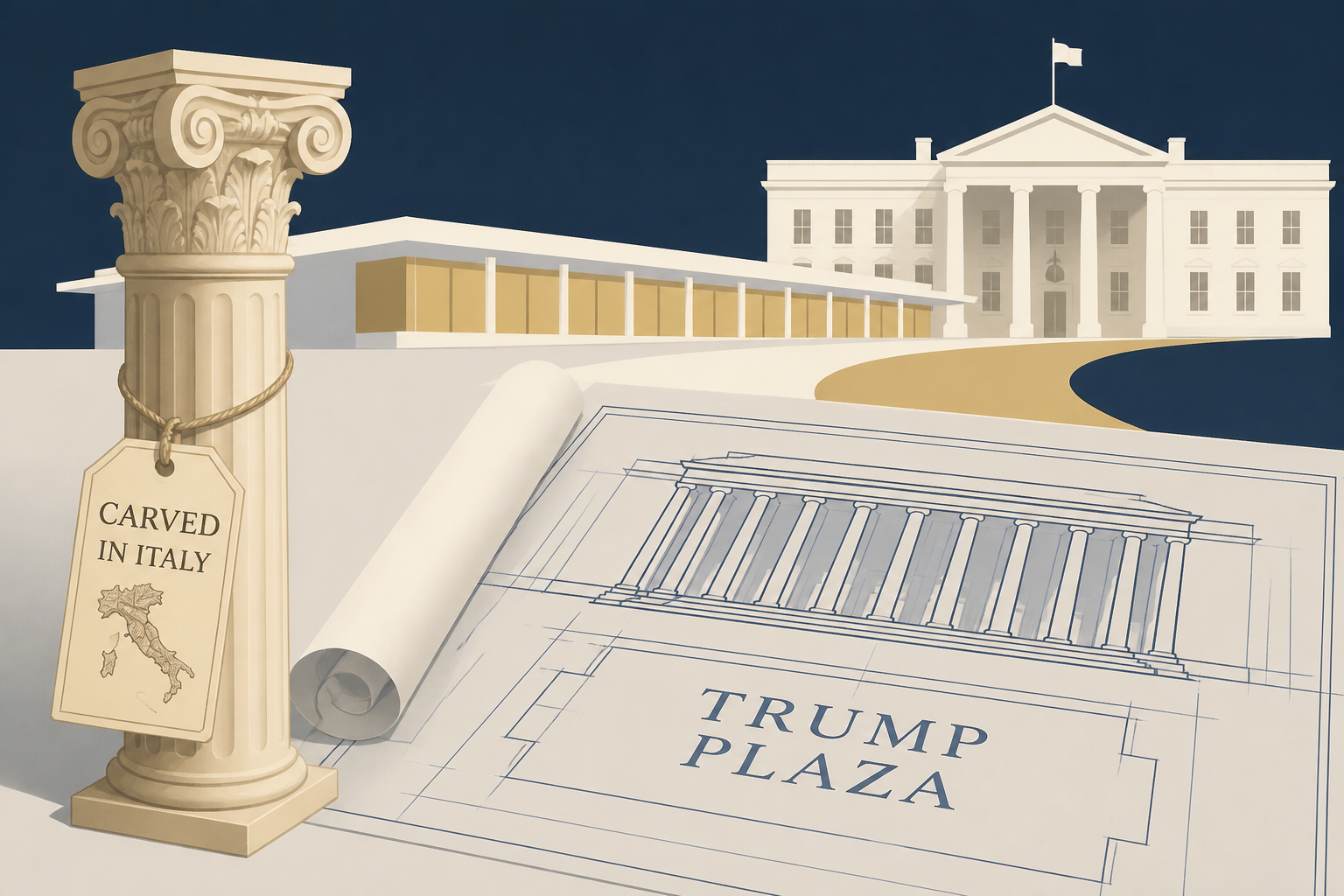 New details of plans for the Kennedy Center and White House ballroom include columns carved in Italy, plaza named for Trump