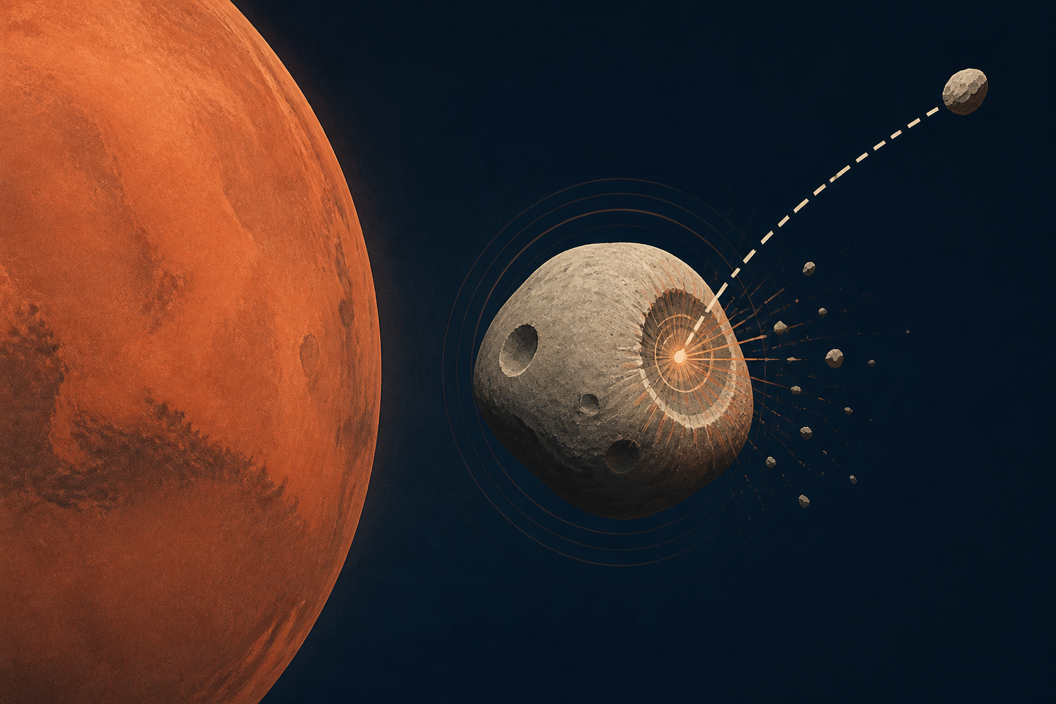 Martian moon Deimos’ quirks may be due to an asteroid strike