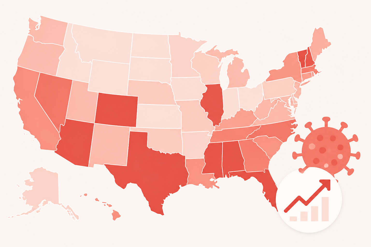 Map shows where Covid cases are rising in each state