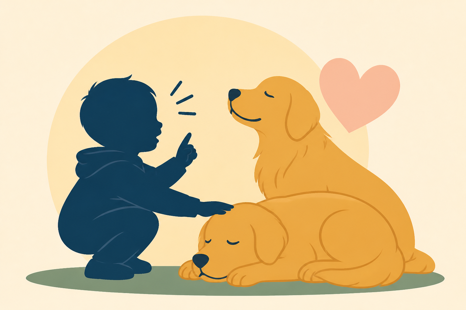 Toddler Warns Golden Retrievers During Their Walk, Then Comforts Them in the Sweetest Way