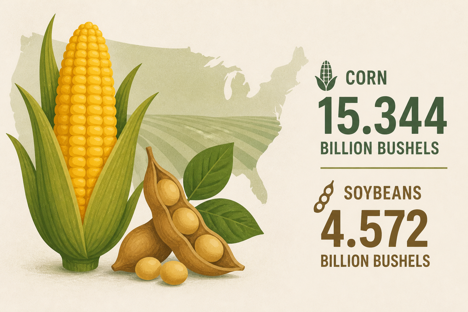 Pro Farmer estimates 2026 U.S. corn crop at 15.344 billion bushels; soybeans at 4.572 billion bushels