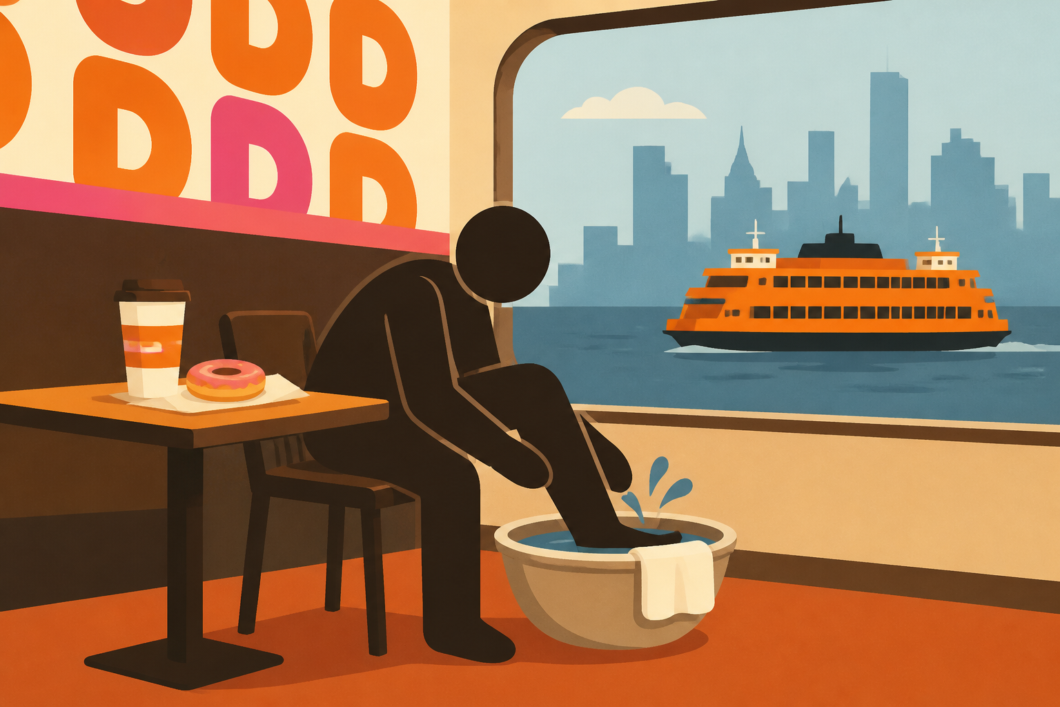 Man washes feet in Dunkin' Donuts shop on Staten Island Ferry