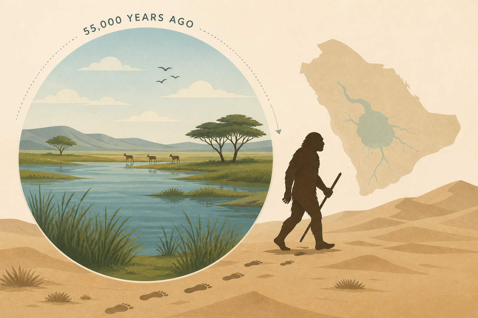 55,000 years ago, Neanderthals may have trekked deep into Saudi Arabia when Nefud Desert was covered by lakes and grasslands
