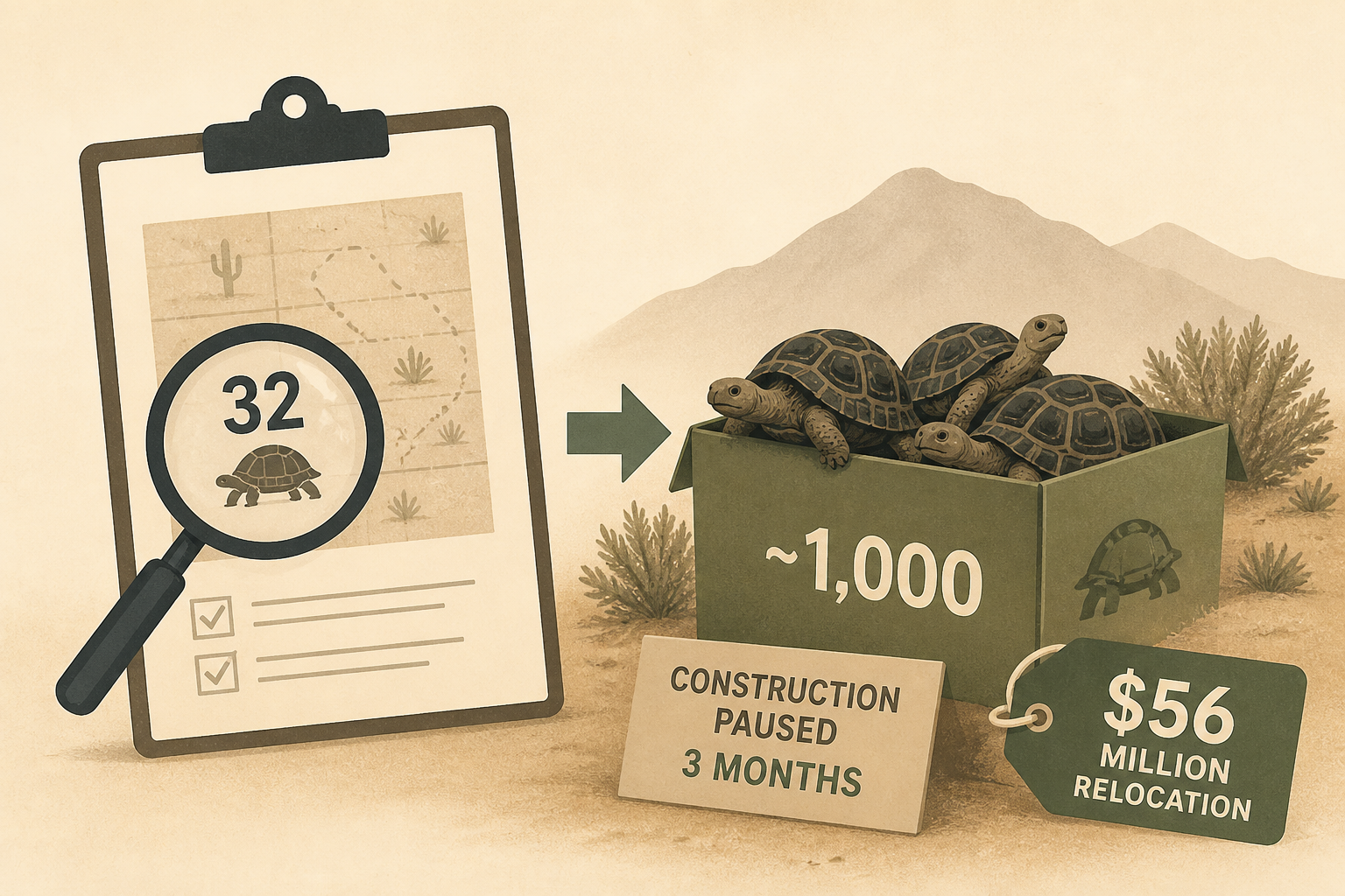 Surveys at the Ivanpah solar site in the Mojave predicted at most 32 desert tortoises, and crews then unearthed close to 1,000, halted construction for three months and spent 56 million dollars reloca