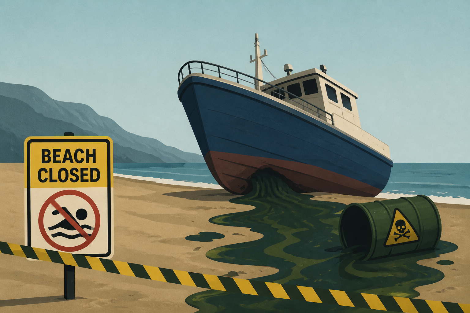 California beach shut down after 58-foot boat runs aground — spilling toxic chemicals