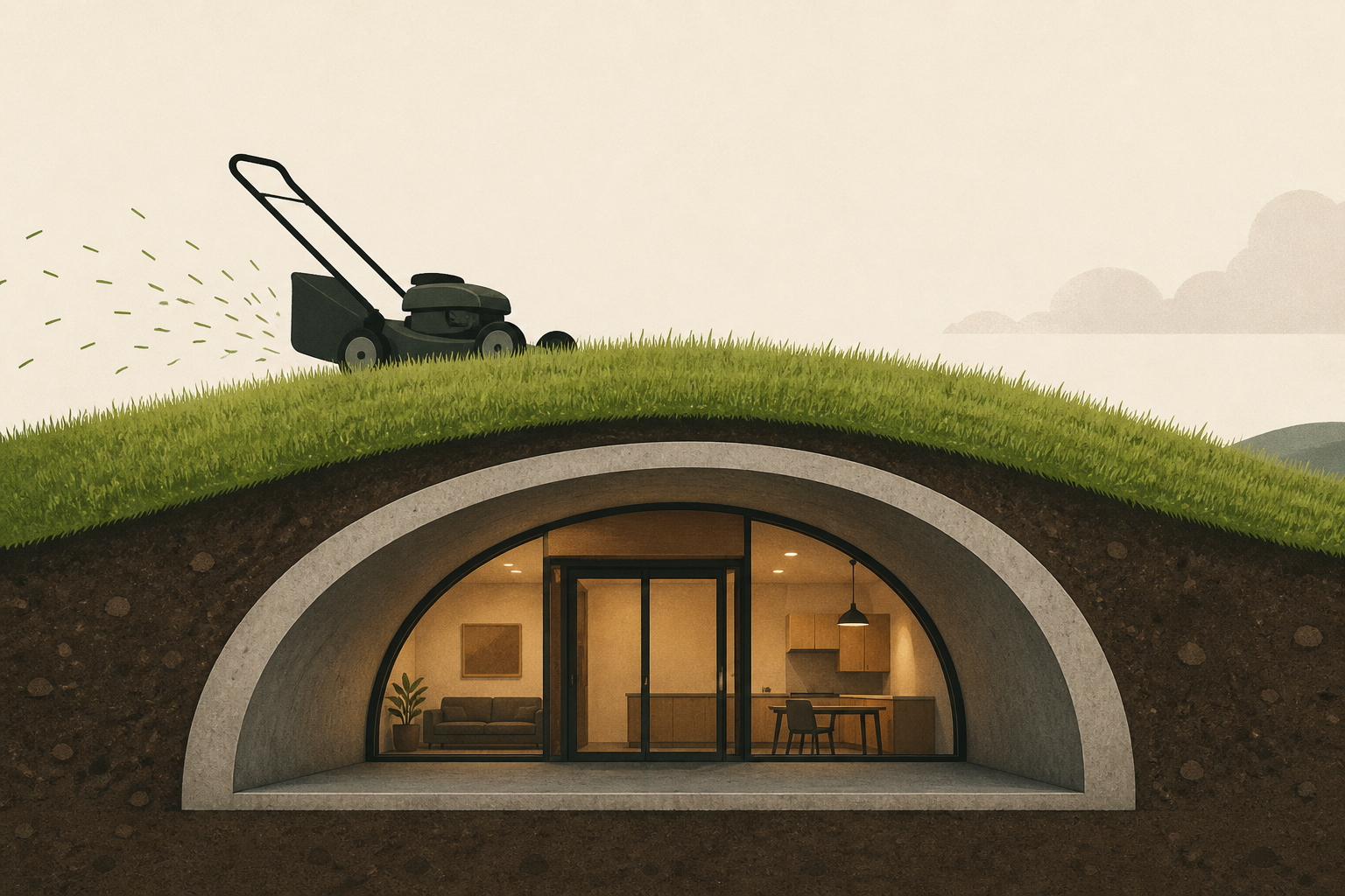 Earth-sheltered Ohio home that is built almost entirely underground comes with a roof you have to mow
