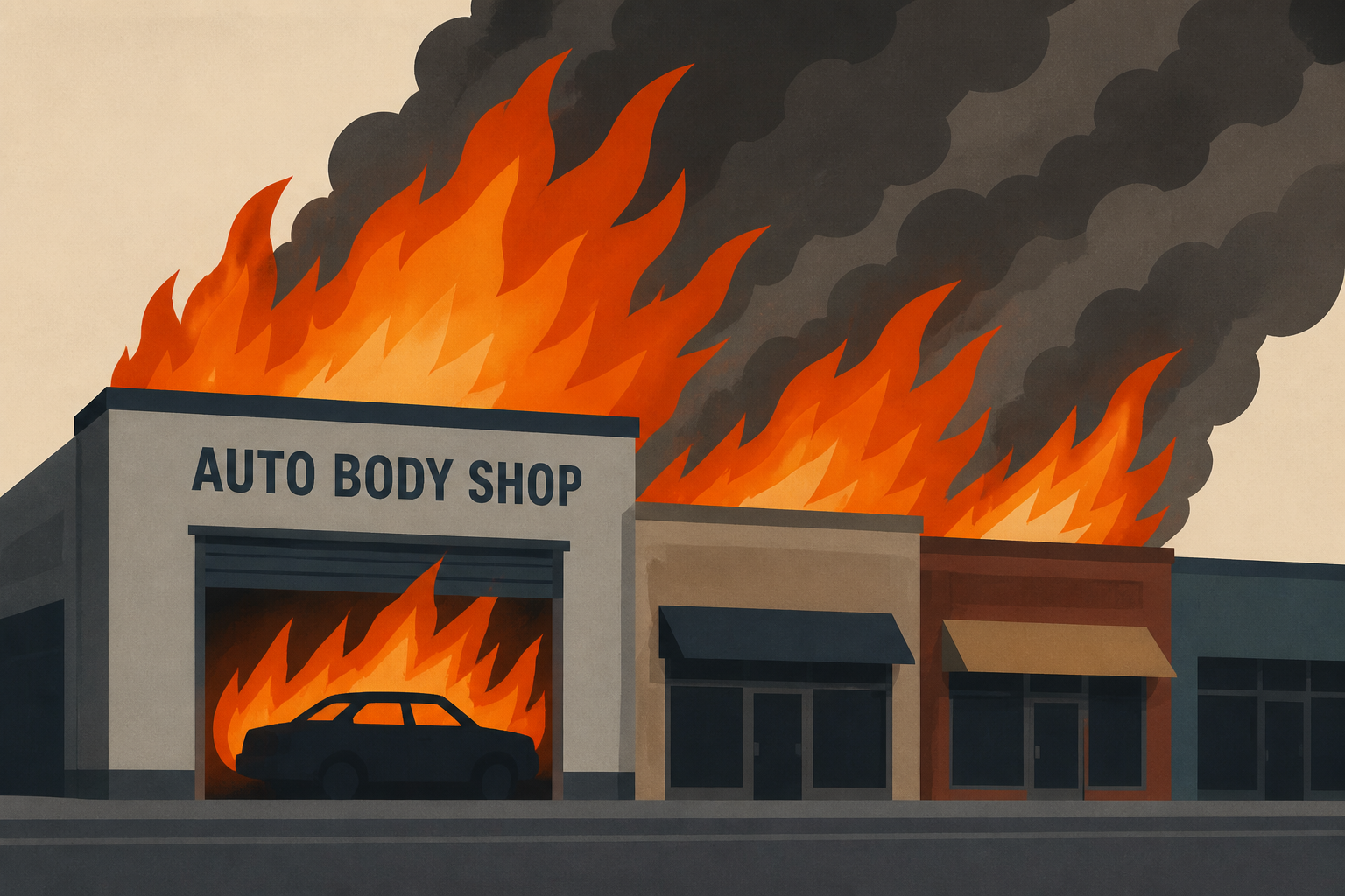 Raging fire breaks out at auto body shop, spreads to several Newhall businesses