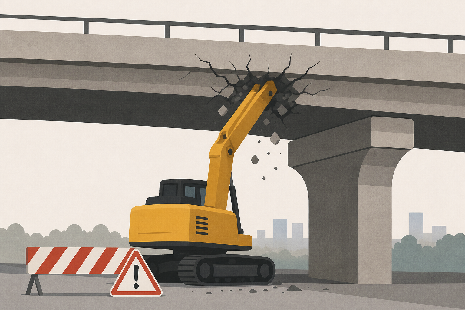 Two Injured After Construction Equipment Strikes Shelby County Overpass, Causing Damage
