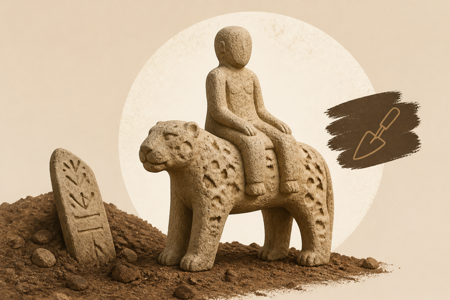 A Unique 11,000-Year-Old Statue of a Human Sitting on a Leopard Unearthed at Karahantepe