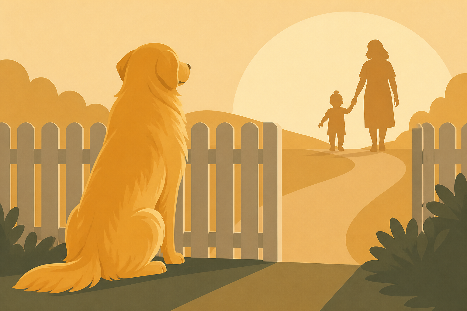 Golden Retriever Waits at the Fence for Toddler & Mom To Come Home, Just To Greet Them Like This