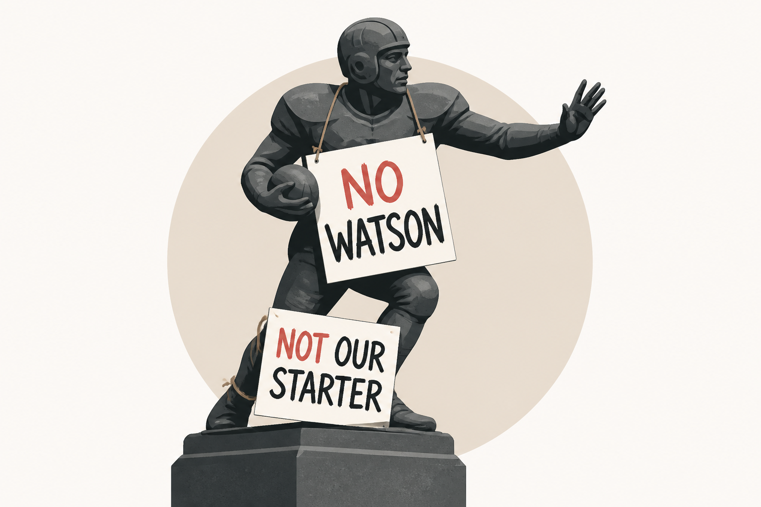 Browns fans place signs on legend's statue to protest Deshaun Watson as starter