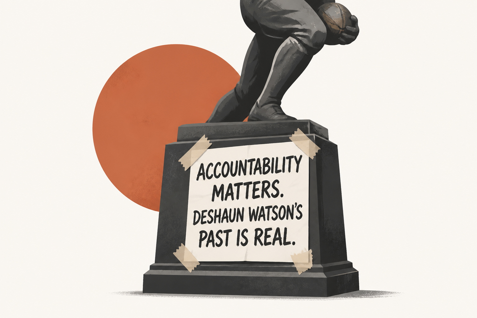 Signs calling out Deshaun Watson's past taped to Jim Brown statue