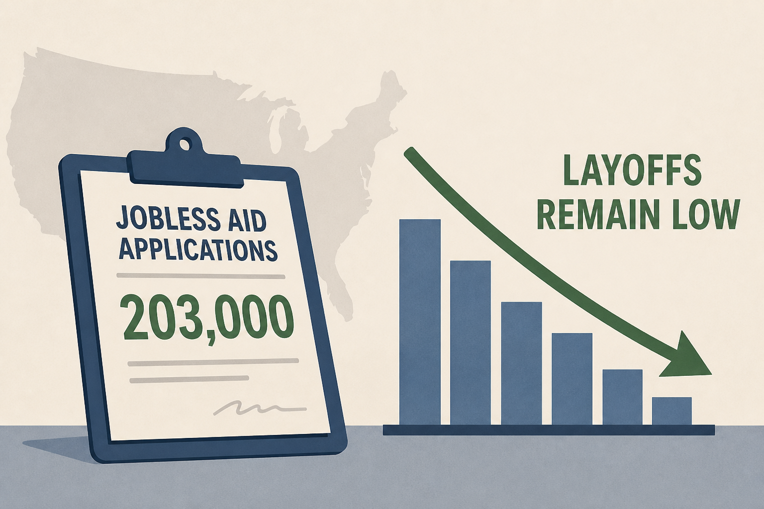 The number of Americans applying for jobless aid slips to 203,000 as layoffs remain low