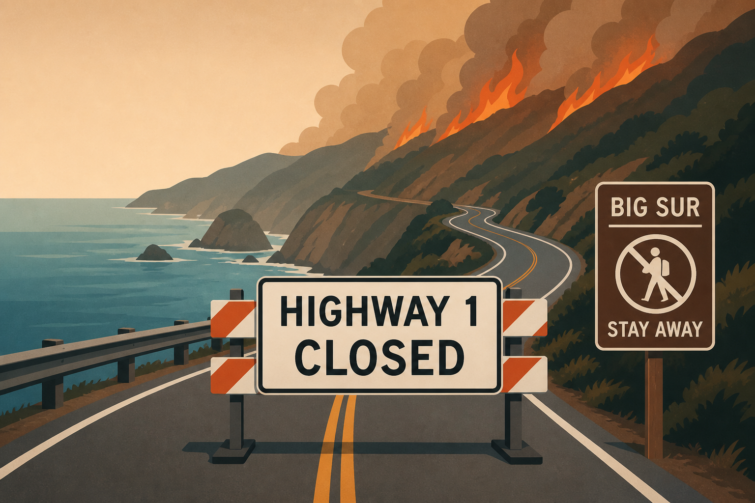 Highway 1 Closes Again as Big Sur Wildfires Grow, Tourists Urged to Stay Away
