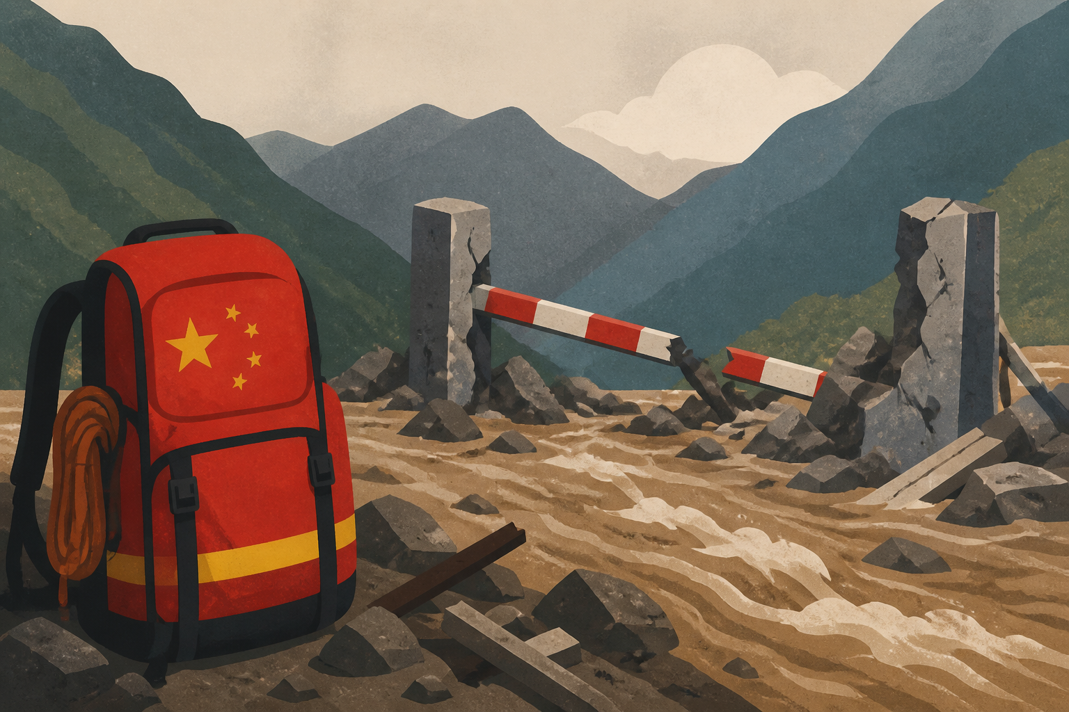 Chinese rescuers reach checkpoint destroyed by deadly flash floods along Nepal border