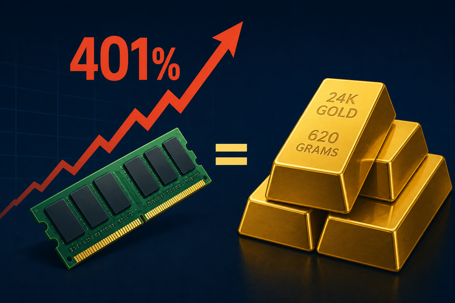 DRAM Prices Explode 401% as One Kilogram Now Costs as Much as 620 Grams of 24K Gold