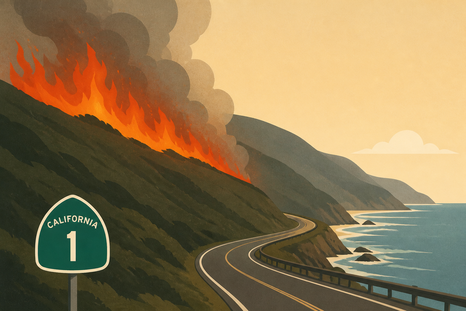 Plaskett Fire near Big Sur burns toward Highway 1 in Monterey County