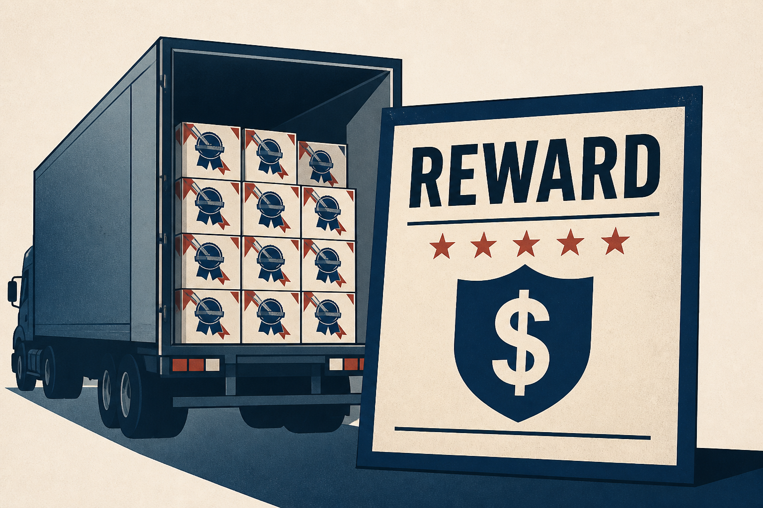 Company offering reward for safe return of truckload of Pabst Blue Ribbon beer