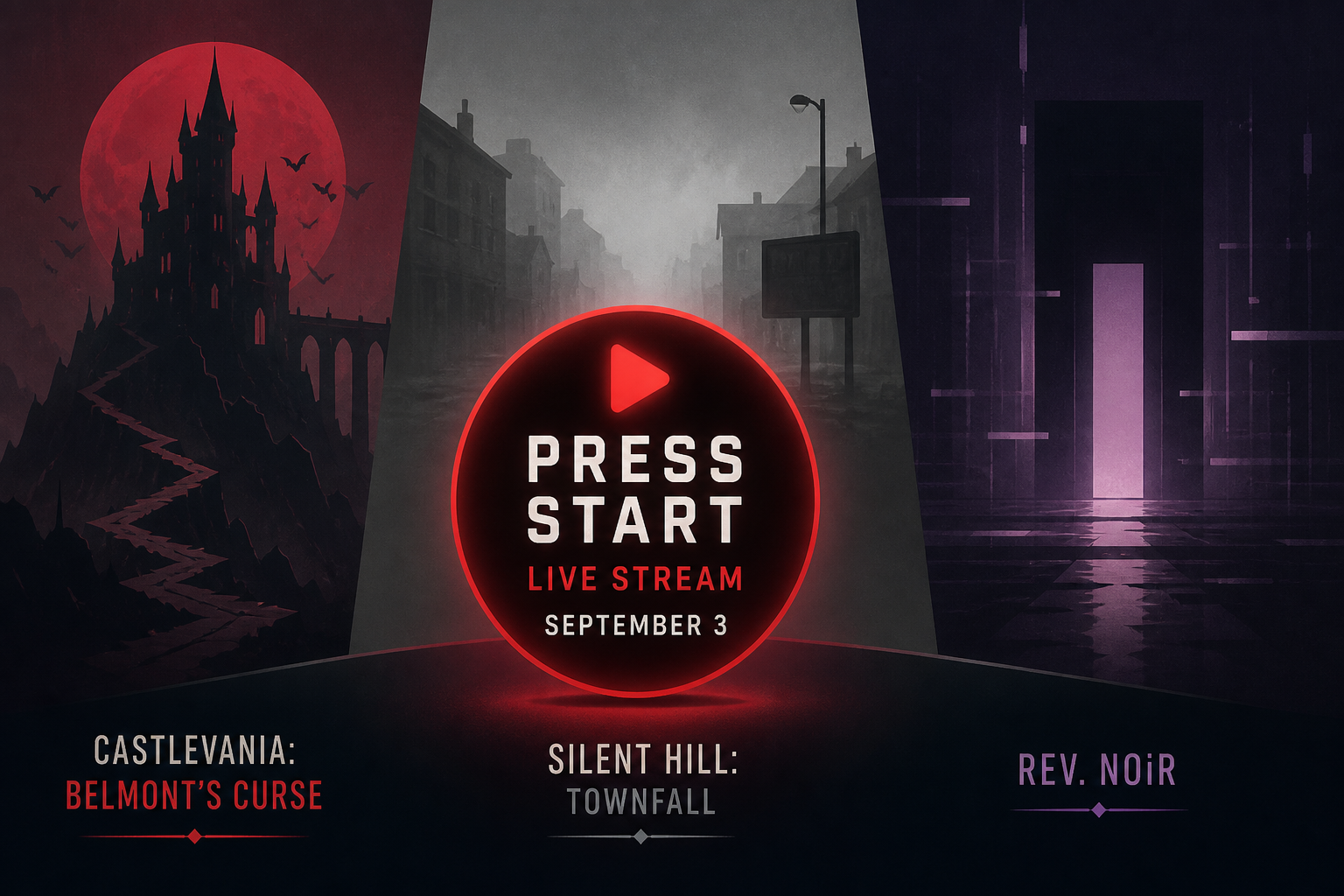 Konami Press Start live stream set for September 3 featuring Castlevania: Belmont’s Curse, Silent Hill: Townfall, and Rev. NOiR