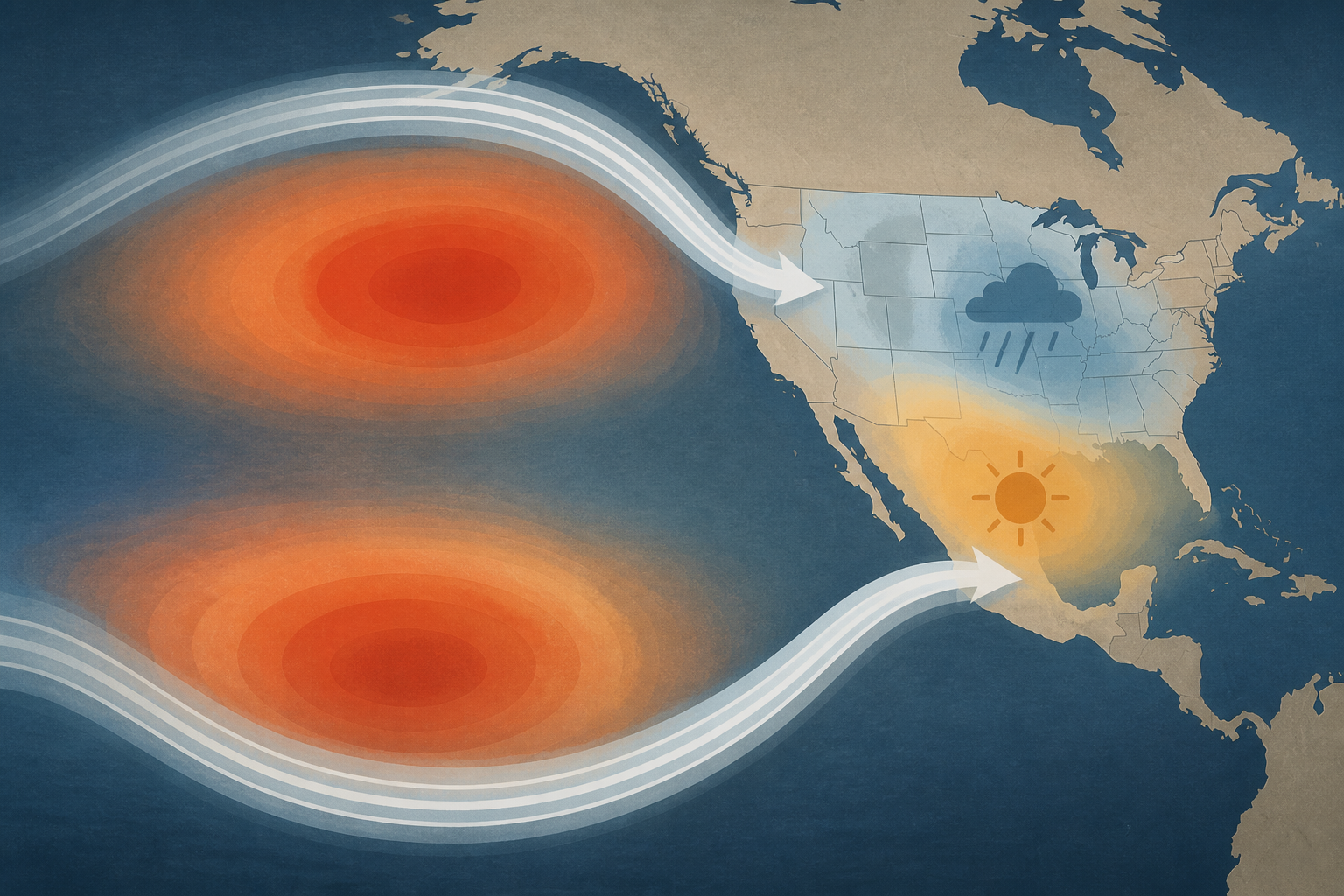 Two giant warming patterns are brewing in the Pacific and warping US weather