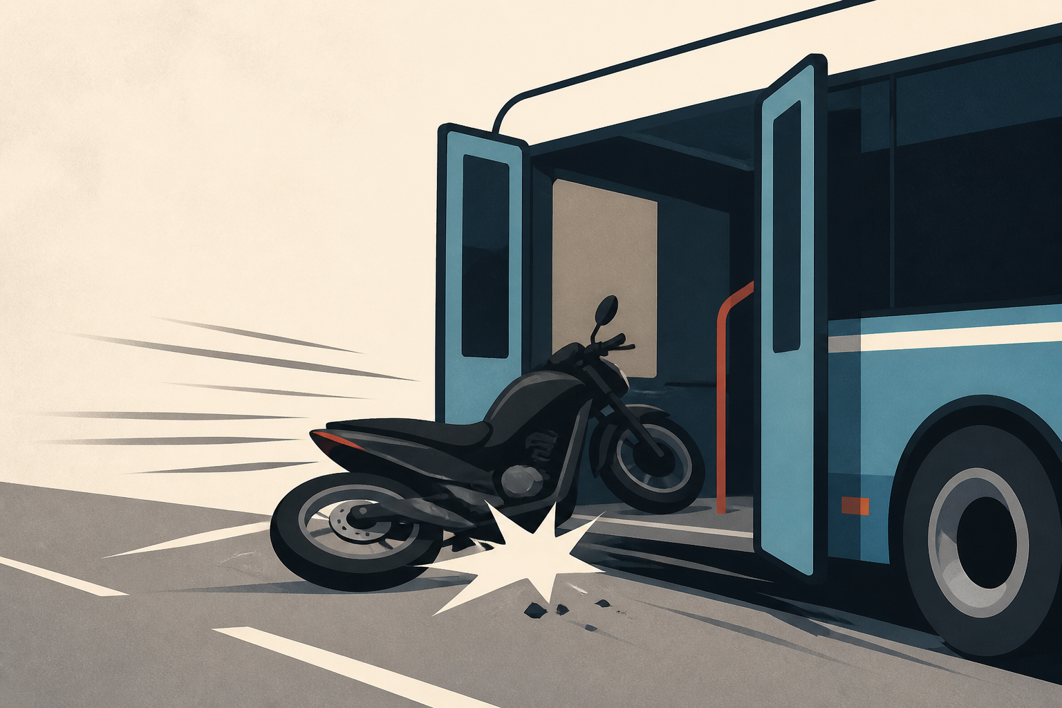 Moment biker zooming down road crashes INSIDE open doors of bus before climbing back out