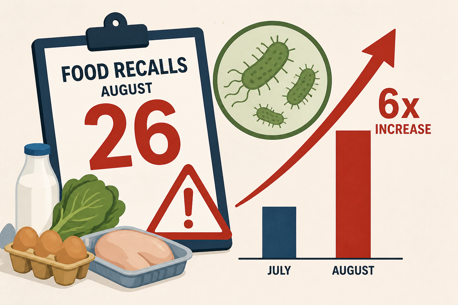 US food recalls hit 26 in August as salmonella warnings jump sixfold from July
