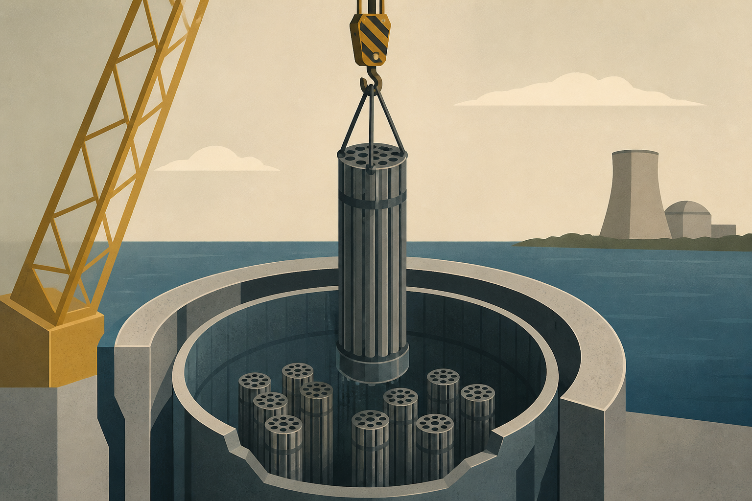 A crane lowered eight 12-foot fuel bundles into a reactor on the Lake Michigan shore on Sunday, 196 short of a full core, four years after the vessel was emptied for scrapping, and some of the bundles