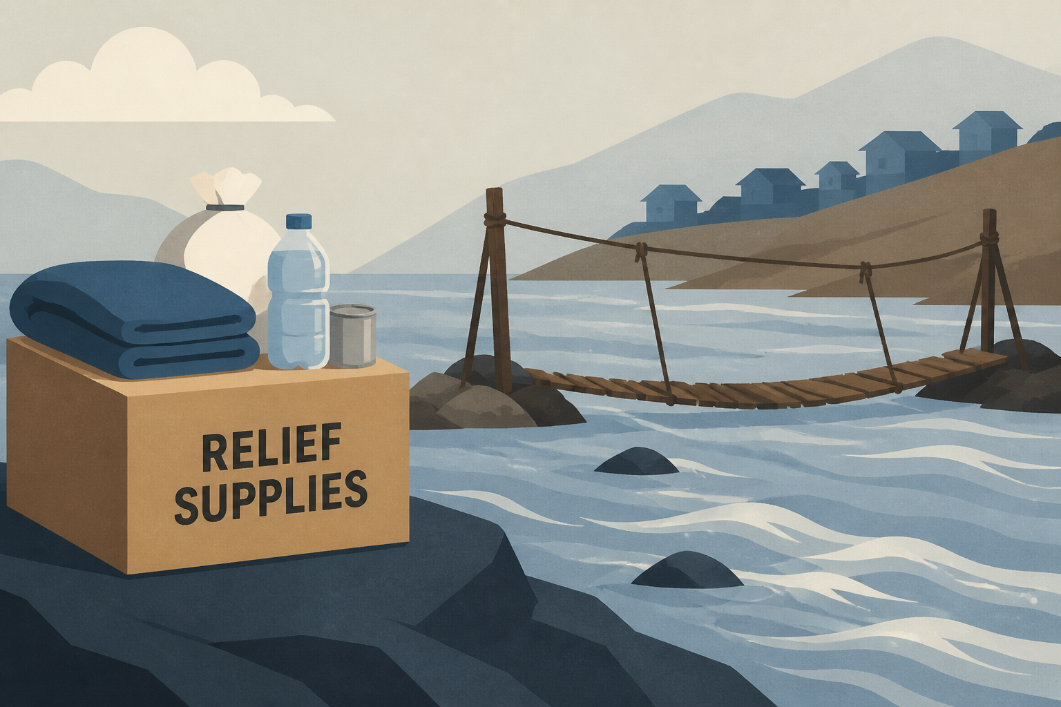 Survivors of Nepal floods rely on relief supplies and temporary river crossings