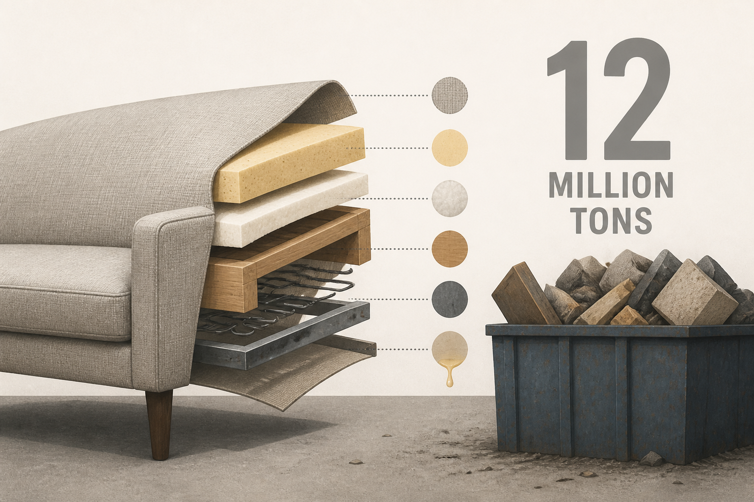 Americans discarded more than 12 million tons of furniture in a single year, and barely any of it was recycled — a modern sofa combines foam, fabric, wood, metal and glue so tightly that taking it apa