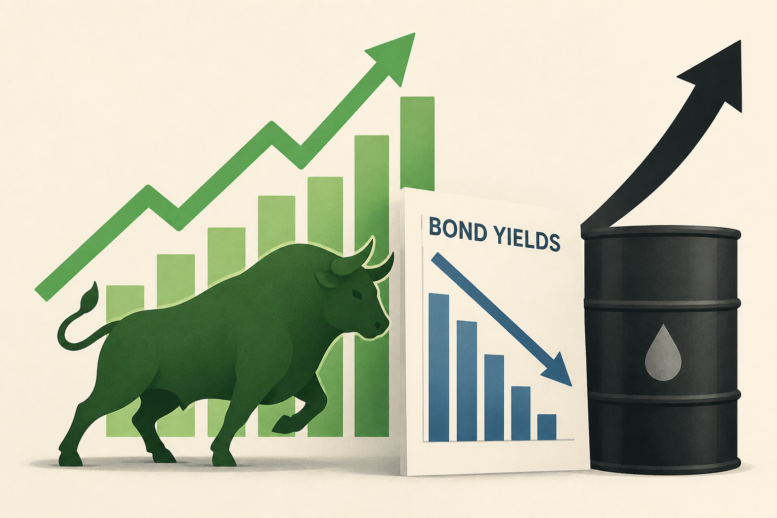 Stocks rise on Wall Street as bond yields ease some more, even while oil prices continue to climb