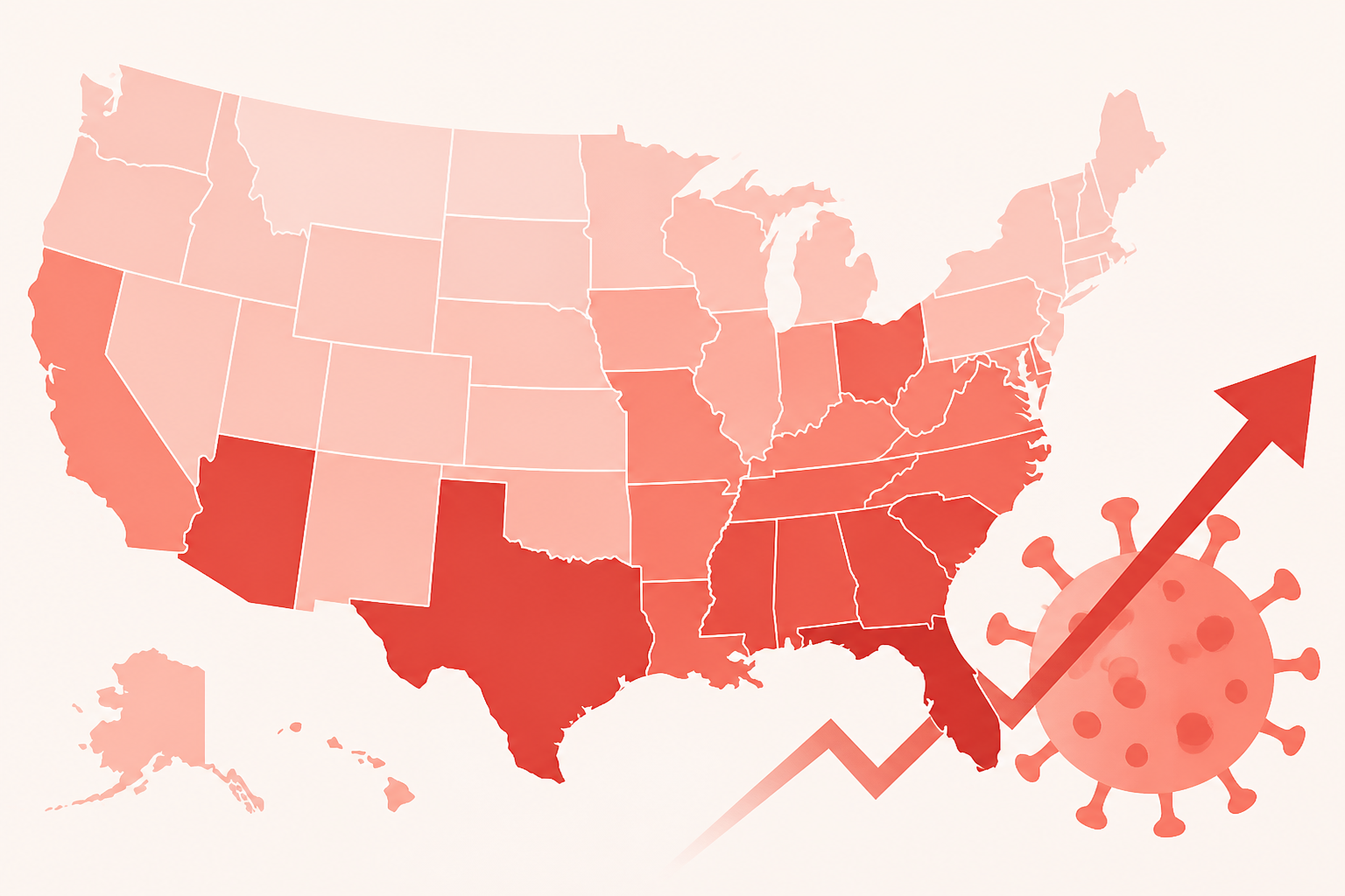 Map shows states where COVID cases are rising amid summer surge