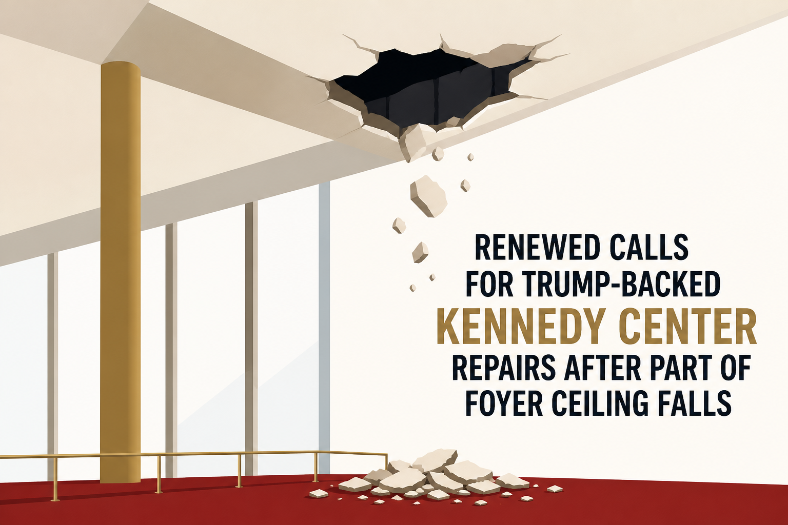 Renewed calls for Trump-backed Kennedy Center repairs after part of foyer ceiling falls