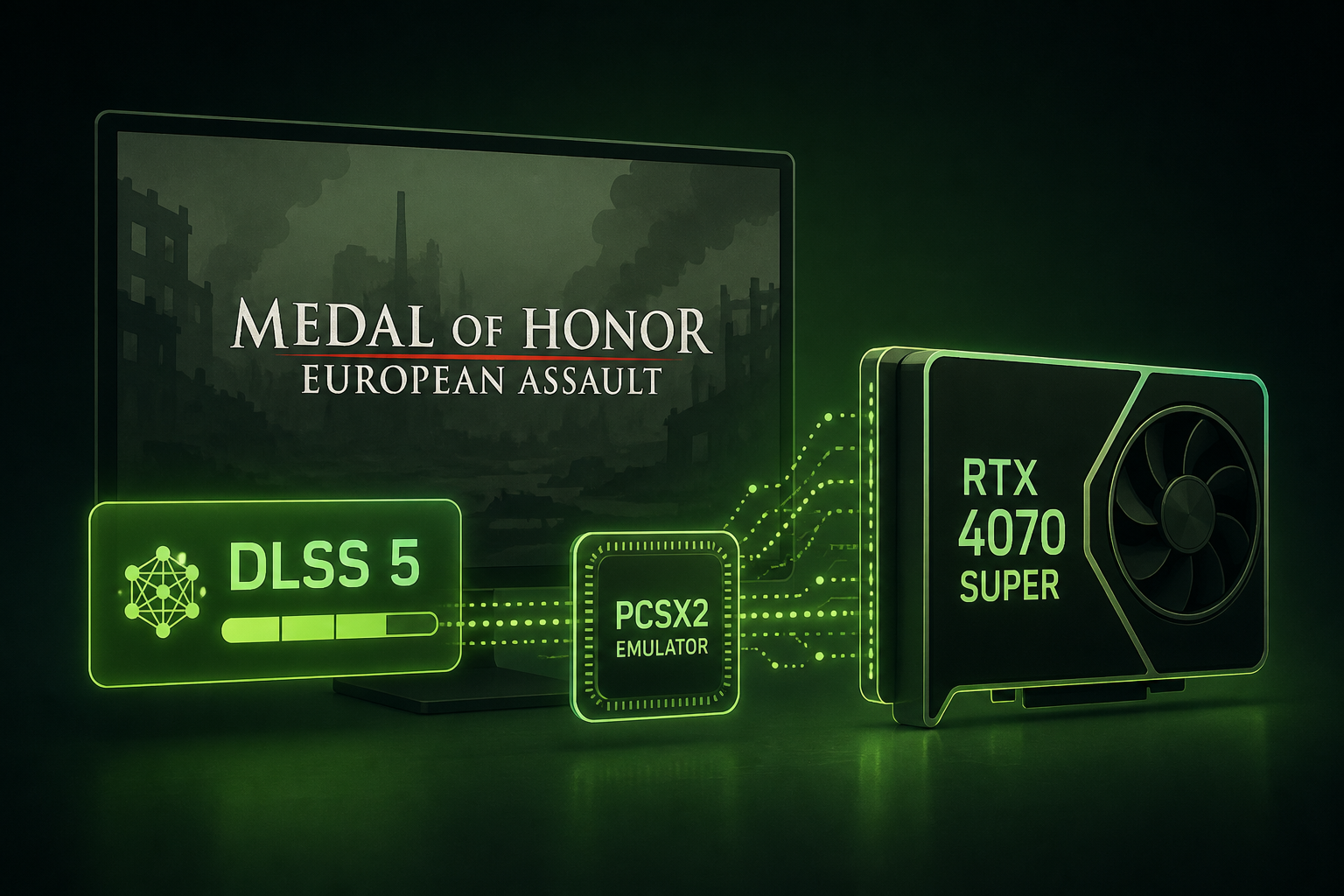 DLSS 5 was launched in Medal of Honor European Assault using the PCSX2 emulator on an RTX 4070 Super.