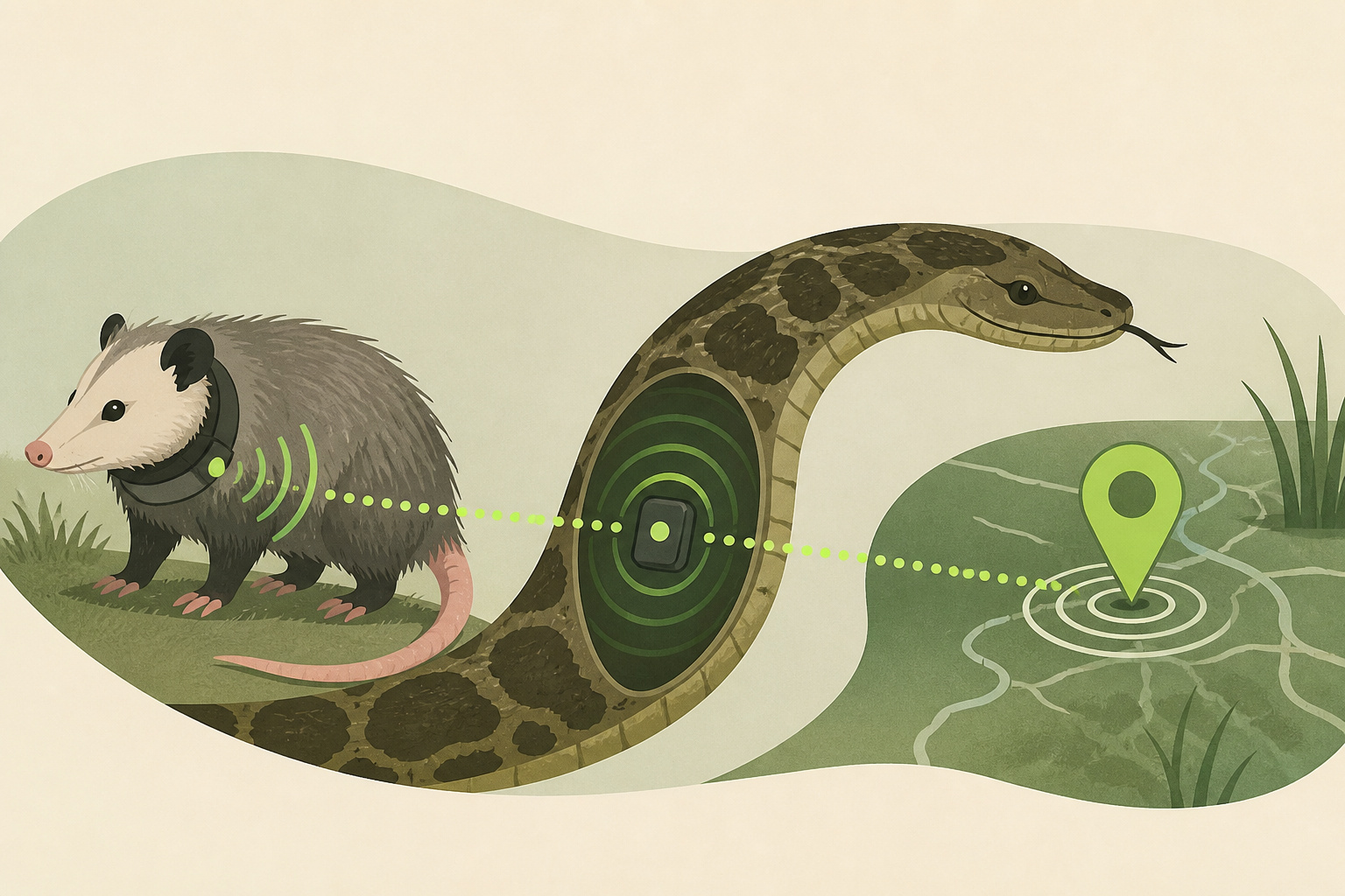 Florida is fighting its Burmese python invasion by putting GPS collars on opossums — when a python swallows one, the tracker keeps transmitting from inside the snake and leads researchers straight to