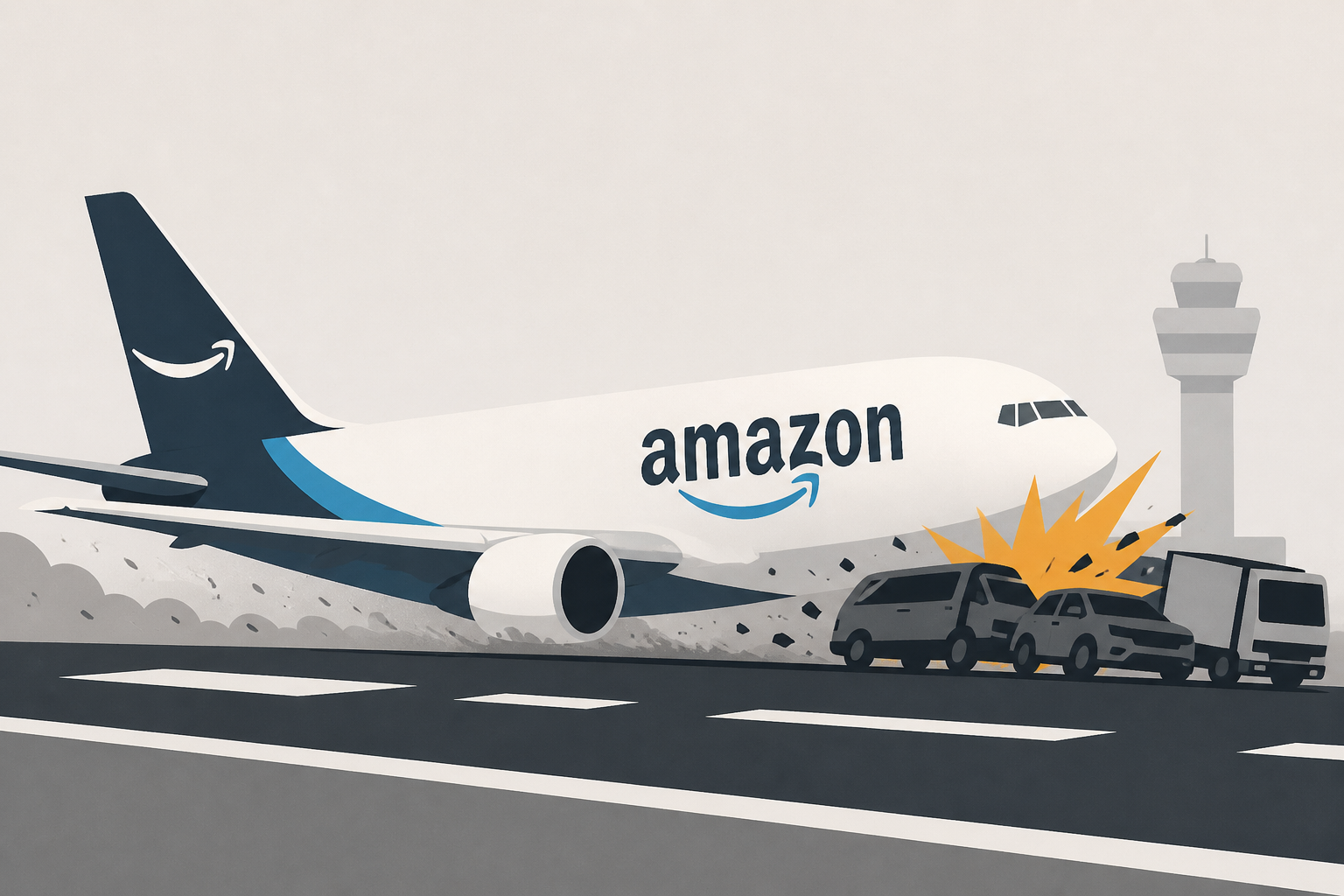 Amazon-branded cargo plane overruns runway at Miami airport, strikes multiple vehicles