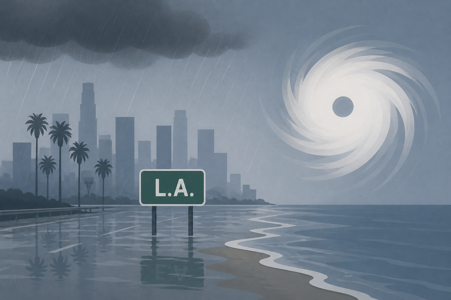 L.A. hit by rare September rain, coastal flooding from Hurricane Marie