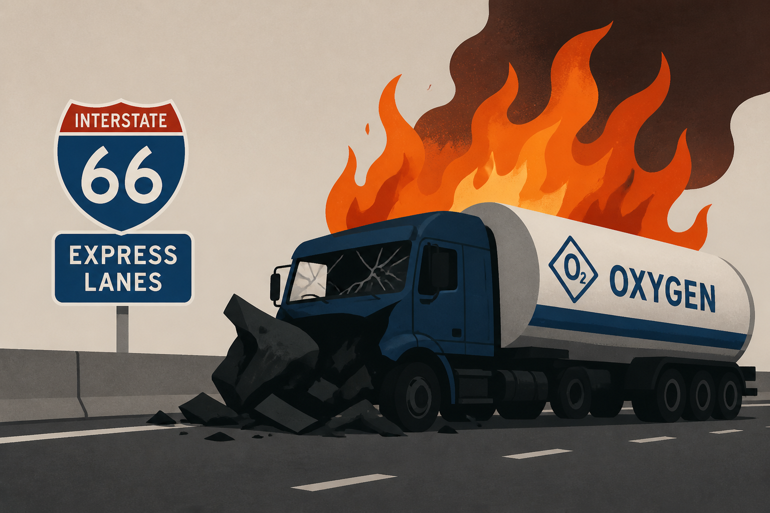 3 killed in fiery crash involving oxygen truck on I-66 Express Lanes in Fairfax