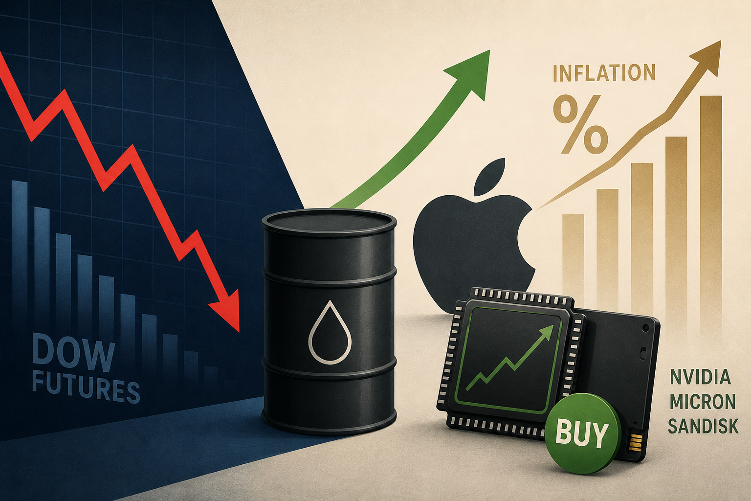 Dow Futures Fall, Oil Jumps With Apple, Inflation Ahead; Nvidia, Micron, Sandisk Flash Buy Signals