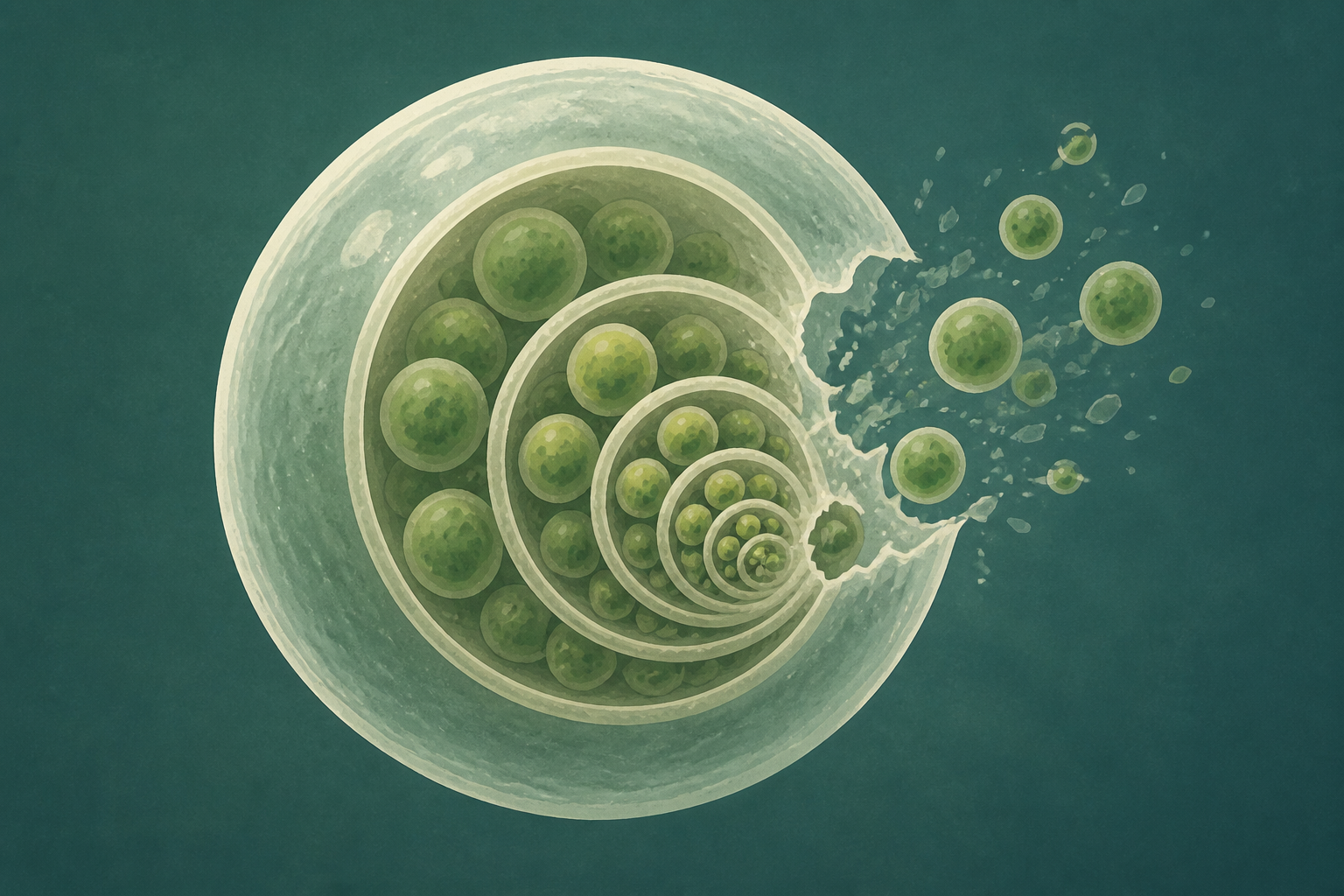 Scottish researchers named Caledochytrium aldermaii, a microbe whose offspring grow inside the mother - sometimes nested generations deep - until the outer cell bursts open